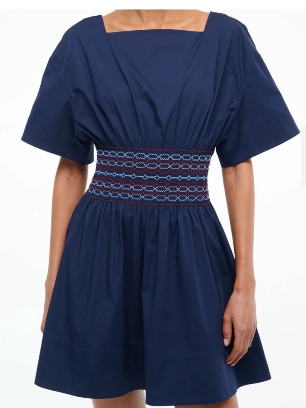 NWT STAUD Amy Navy Smocked Mini Dress in Size XS